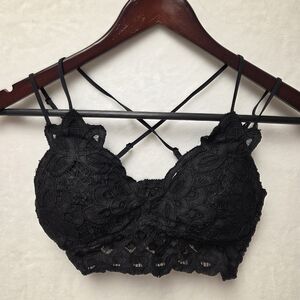 Wishlist Nordstrom Women Bralette Bra Black S Laced Scalloped Smocked Racerback